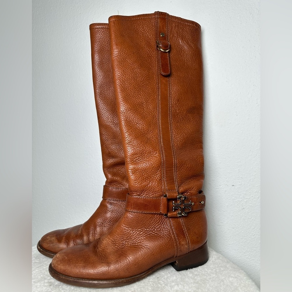 Tory Burch Brown Leather Tall Riding Boots in Size 7.5 - Picture 3 of 17